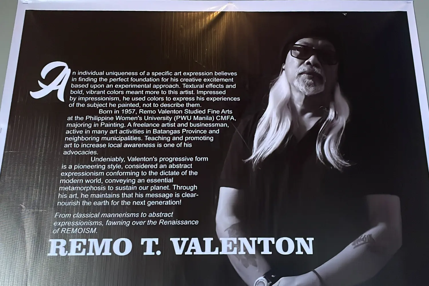 A poster of Remo Valenton at his exhibition entitled REMOISM